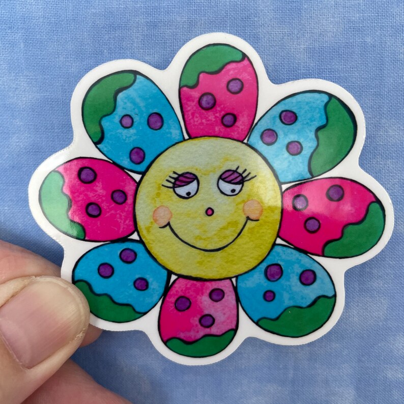 Flower Sticker Happy Face Flower Sticker Laptop Sticker Etsy