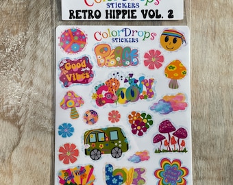 Retro Hippie Stickers Sheets, Good Vibes, Peace Sign, Groovy 60s Vibe, 70s, Flower Power, Mushroom Art, Flower Decals, Planner,Journal Decal