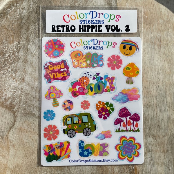 Retro Hippie Stickers Sheets, Good Vibes, Peace Sign, Groovy 60s Vibe, 70s, Flower Power, Mushroom Art, Flower Decals, Planner,Journal Decal