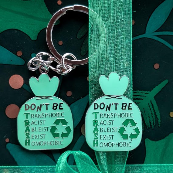 Dont Be TRASH anti racist, inclusive Pin + Sticker gift