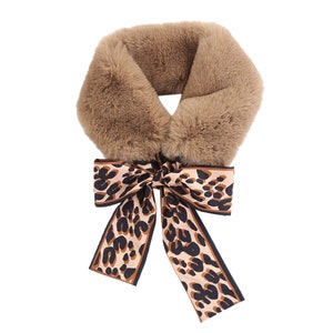 Luxury Faux Fur Scarf with Satin Bow – Elegant Women’s Winter Wrap, Warm Neck Collar, Stylish Cold Weather Gift for Her