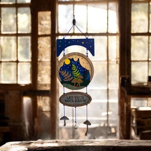 Beautiful handmade interior mushroom forest sign positive vibes. Let your soul grow
