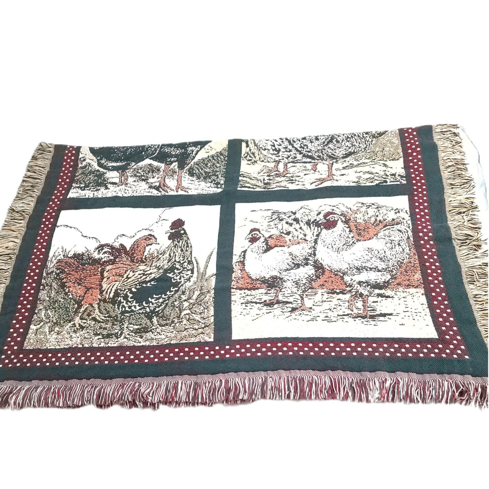 Beautiful Vintage Goodwin Weavers Chickens Roosters Throw Etsy