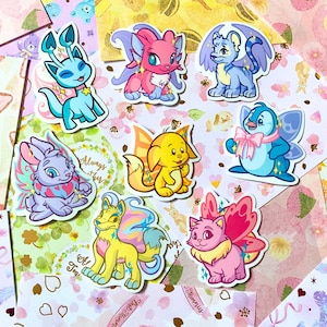 Neopets Faerie Vinyl Stickers | Aisha Acara Bruce Cybunny Kacheek Kougra Lupe Wocky | Fairy Pastel Waterproof Die Cut Laptop Decals