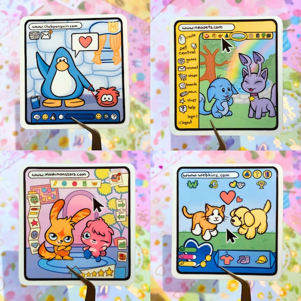 Pegatinas para sitios web del año 2000: Club Penguin, Neopets, Webkinz - Vinilo laminado