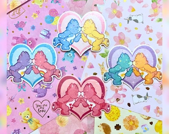 Care Bear Teddy Valentines Day Stickers: Holographic Waterproof Decal