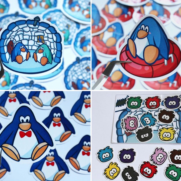 Club Penguin Stickers | Waterproof Vinyl Die Cut Stickers | Puffle Sticker Bundle | Laptop or Water Bottle Decals | Cute Winter Penguins