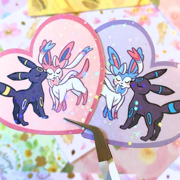 Sylveon Umbreon Valentines Day Sticker | Pokemon | Eeveelution | Holographic | Waterproof Vinyl | Kawaii | Cute | Anime | Lovecore