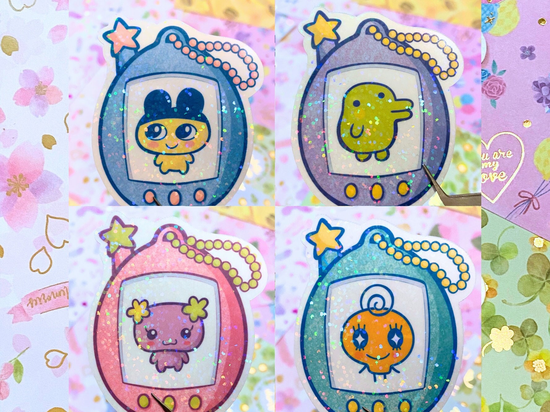 Holographic Tamagotchi Stickers: Y2K Nostalgia, Waterproof Decal