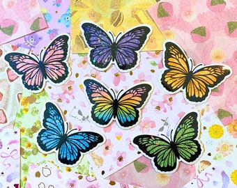 Butterfly Holographic Vinyl Stickers | Laminated Die Cut | Rainbow Pink Orange Green Blue & Purple Butterflies | Laptop Decals Stationery |