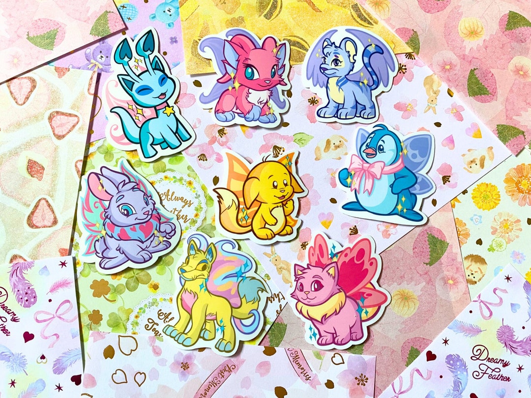 Neopets Faerie Vinyl Stickers Aisha Acara Bruce Cybunny Kacheek Kougra Lupe Wocky Fairy Pastel