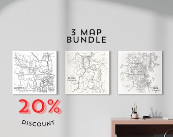 Wasteland Map Bundle - Capital, Commonwealth, and Mojave. Minimalist Map Wall Art - Gift for Gamer, Video Game Posters, Game Room Decor