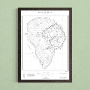 Impresión del mapa topográfico de Isla Nublar: Arte mural inspirado en Jurassic Park - Edición gráfica (claro)