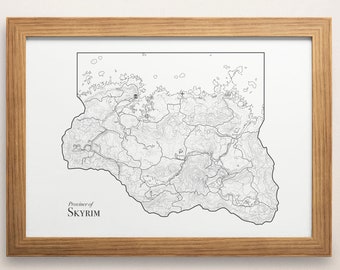 Skyrim Minimalist Wall Art Map Gift for Gamers - Elder Scrolls Tamriel Map video game posters wall art prints minimalist decor