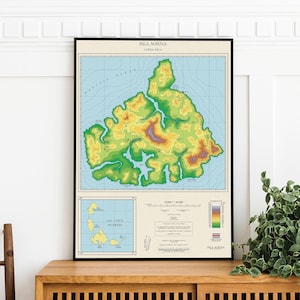 Jurassic Park Colourful Wall Art Map Gift for him - dinosaur wall art, gaming poster, retro movie poster, Isla Sorna map print