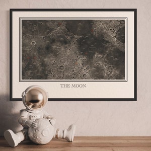 Mondkarte mit NASA Apollo Landestellen. Mond Poster, Weltraum Geschenk, Nasa Plakat, Monddekor, Monddruck, NASA Wandkunst, Weltraum Plakat.