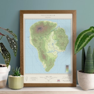 Jurassic Park map movie poster Isla Nublar retro topographic map film print home decor unframed