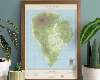 Jurassic Park map movie poster Isla Nublar retro topographic map film print home decor unframed
