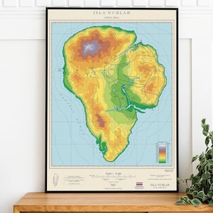 Cadeau carte d'art mural coloré de Jurassic Park pour lui - affiche de film rétro, affiche de carte d'Isla Nublar, affiches de jeux, art mural de dinosaure
