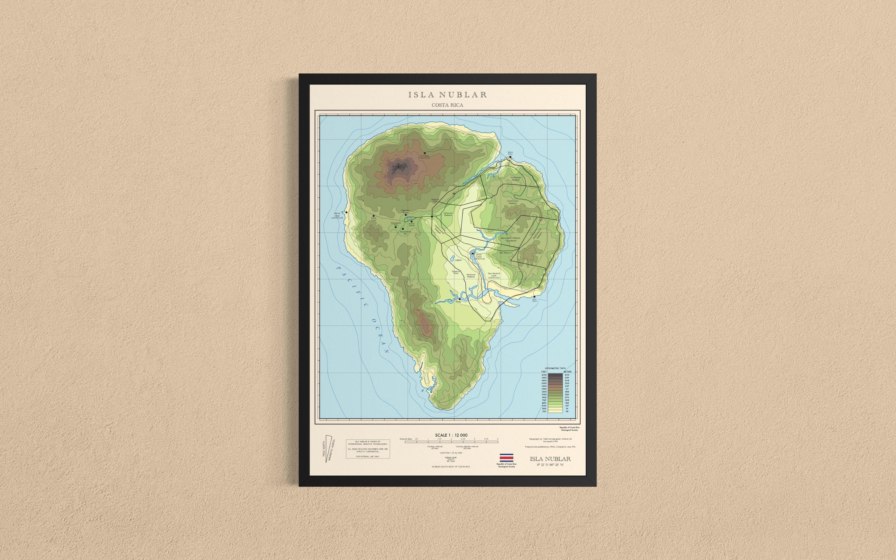 Isla Nublar Topographic Map Print: Jurassic Park Inspired Wall Art