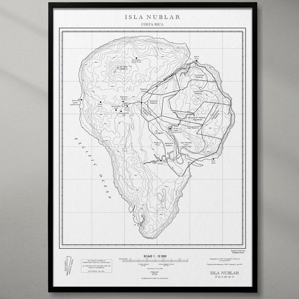 Affiche minimaliste de carte de Jurassic Park Isla Nublar film impression film topographique impression sans cadre A4 A3 A2 A1