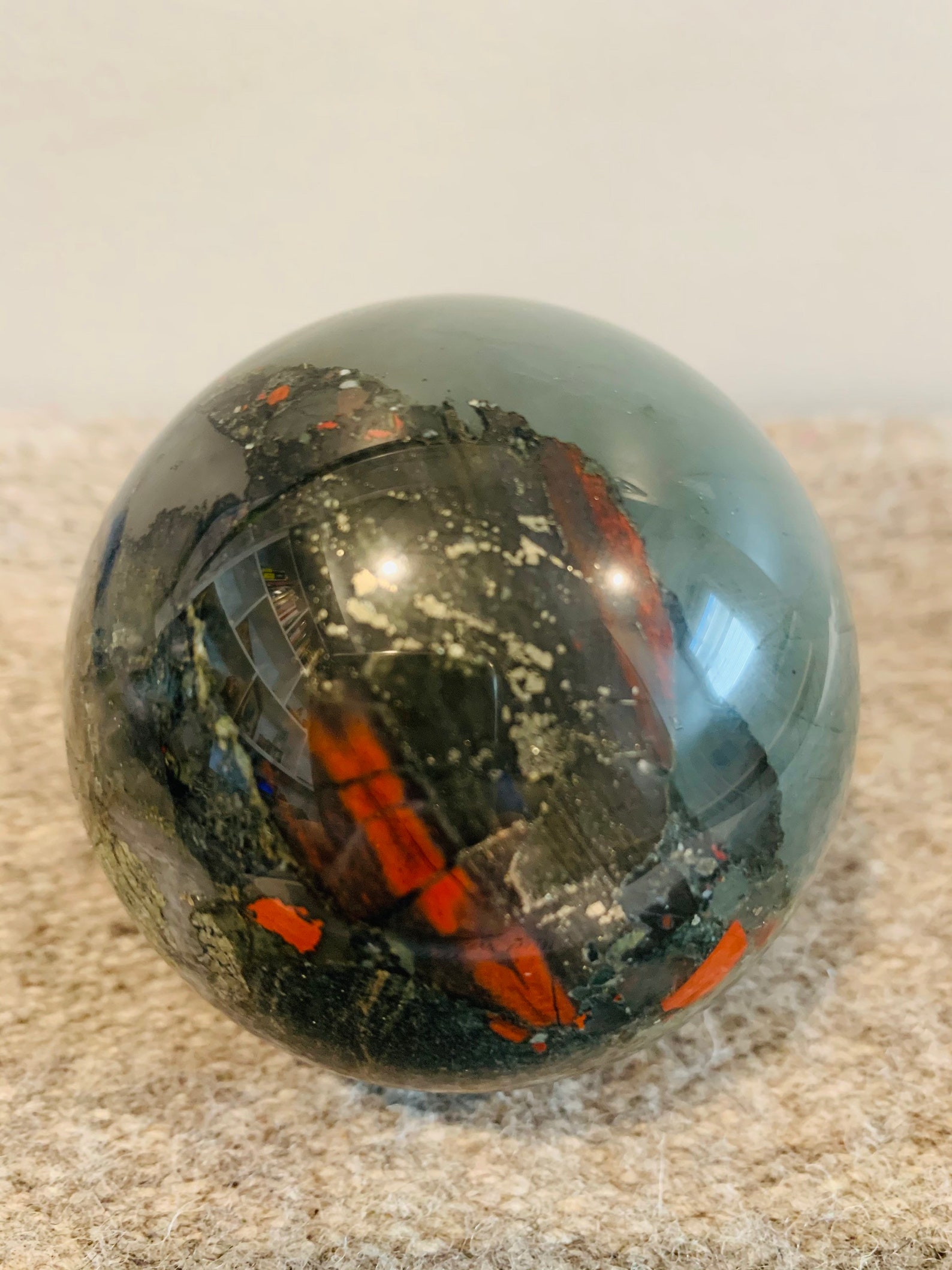 African Blood Stone Jasper Sphere rare markings Etsy