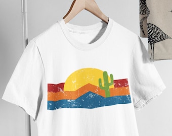 Desert Sunset Cactus Retro Vintage Short-Sleeve Unisex T-Shirt