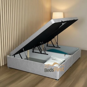 Ottoman divan Storage gas lift Base single double king super king fabric plush velvet crush Linoso chenille leather silver blue steel blac….