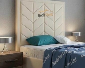 Headboard 54" upholstered floor standing 3ft 4ft 4ft6 5ft 6ft silver grey blue black pink steel over colour fabric velvet faux leather