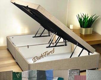 Solid Ottoman divan storage gas lift bed Headboard single small double double king super king 4ft 4ft6 5ft…..fabric upholstery Faux leather