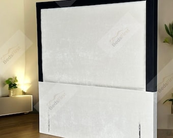Ruffle 54" upholstered floorstanding Headboard3ft 4ft 4ft6 5ft 6ft silver grey blue black pink steel over colour fabric velvet faux leather