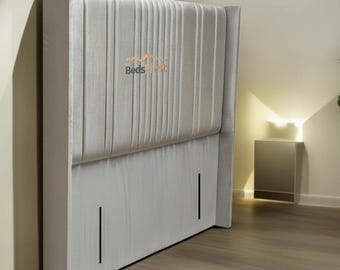 Headboard 54" upholstered winged floorstanding 3ft 4ft 4ft6 5ft 6ft silver grey blue black pink steel over colour fabric velvet faux leather