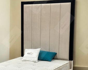 Headboard 54" upholstered floor standing 3ft 4ft 4ft6 5ft 6ft silver grey blue black pink steel over colour fabric velvet faux leather