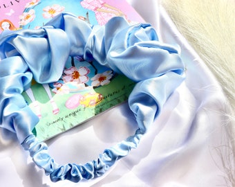 Sky Blue Satin Scrunchie Headband: Stretchy Women's Hair Accessory
