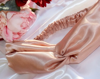 Rosé Satin Stretchy Headband: Chic Fashion Hair Accessory