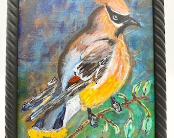 Cedar Waxwing Painting By Melanie Zwicker-Bird Painting-Original Acrylic Art-Gift for Bird Admirers