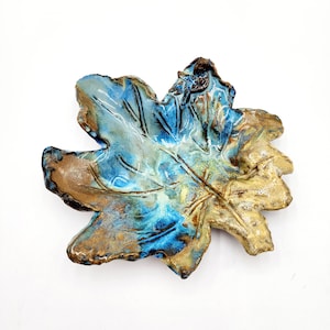 Platter-Handmade Pottery Leaf Serving Plate-Unique-One of a Kind-Signed by Potter/Ceramist-Vintage. Uses are Appetizers-Fruit-Desserts. Used