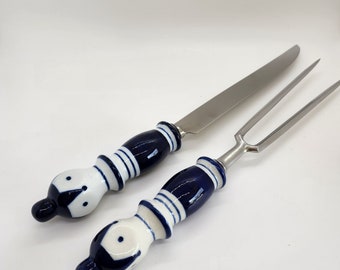 Bjorn Wiinblad, Rosenthal Blue Carving Set. Carve in Style with this Handsome Set. Swedish Modern Design. Vintage. Curated with Care