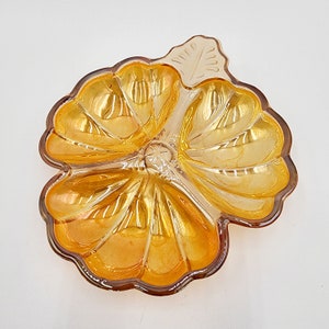 Carnival Glass Dish-Jeanette Glass Company-Iridescent Glass Dish-Clover Shaped Carnival Glass-Marigold Glass Dish-Vintage Housewarming Gift