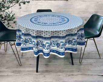 Provence Coated Cotton Round Tablecloth – Lisa Blue & White Floral