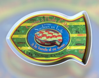 French Sardine Fish Tray | Mediterranean Kitchen Decor (10.5x7 in)