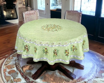 Provence Olives Green  Round Tablecloth | Bright Colors Table Cover | Provence Rustic Tabletop | Home Décor Linens Gift