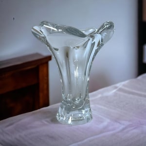 Vintage Signed Cofrac French Mid-Century Modern Sculptural Translucent Art Glass Vase | Home Decor Gift