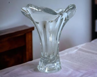 Vintage Signed Cofrac French Mid-Century Modern Sculptural Translucent Art Glass Vase | Home Decor Gift