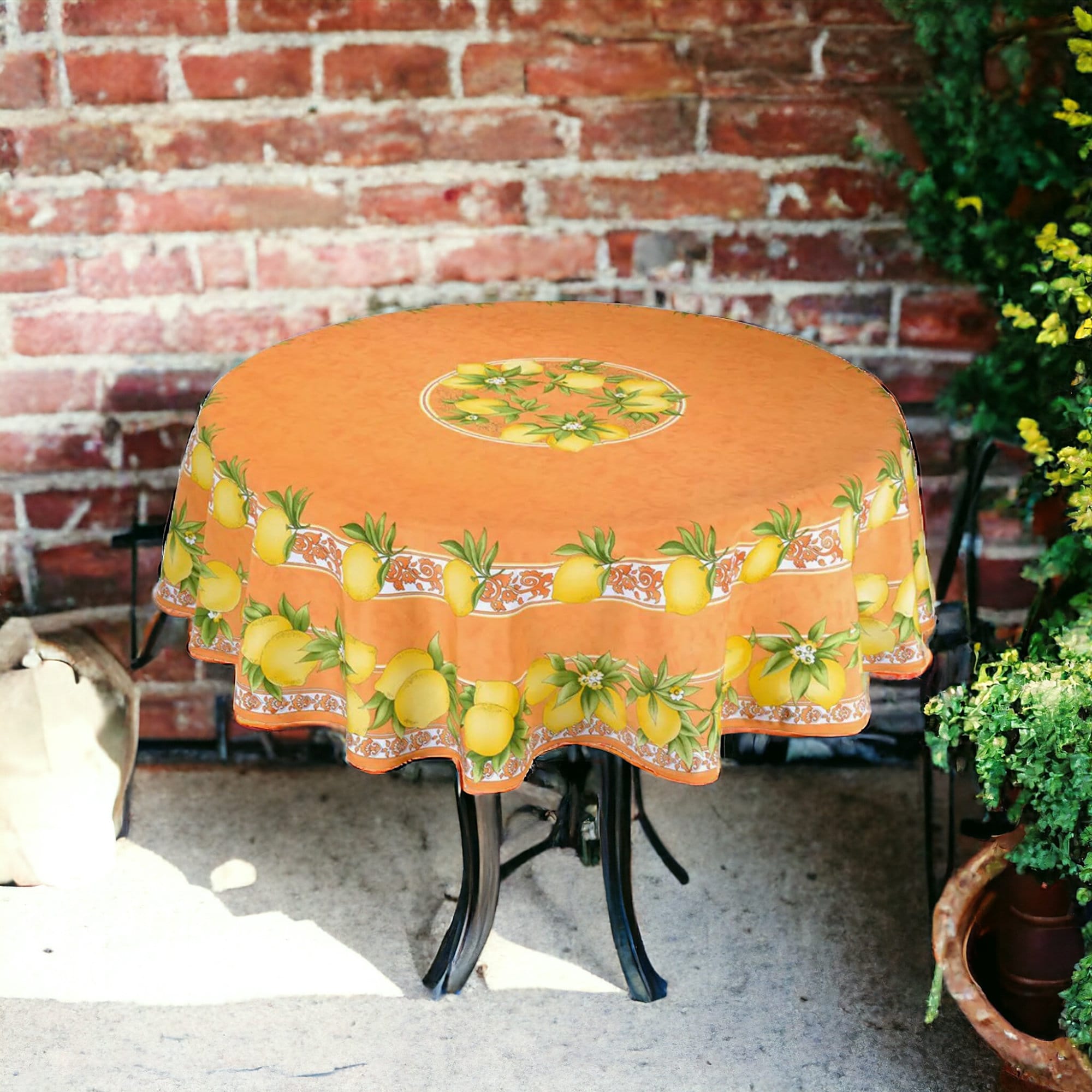 Provence Orange & Yellow Lemons Round Tablecloth | Bright colors Table Cover | Provence Rustic Tabletop | Home Décor Linens Gift