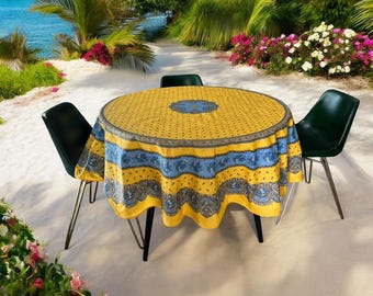 Provence Coated Cotton Round Tablecloth – Tradition Yellow & Blue Floral Round