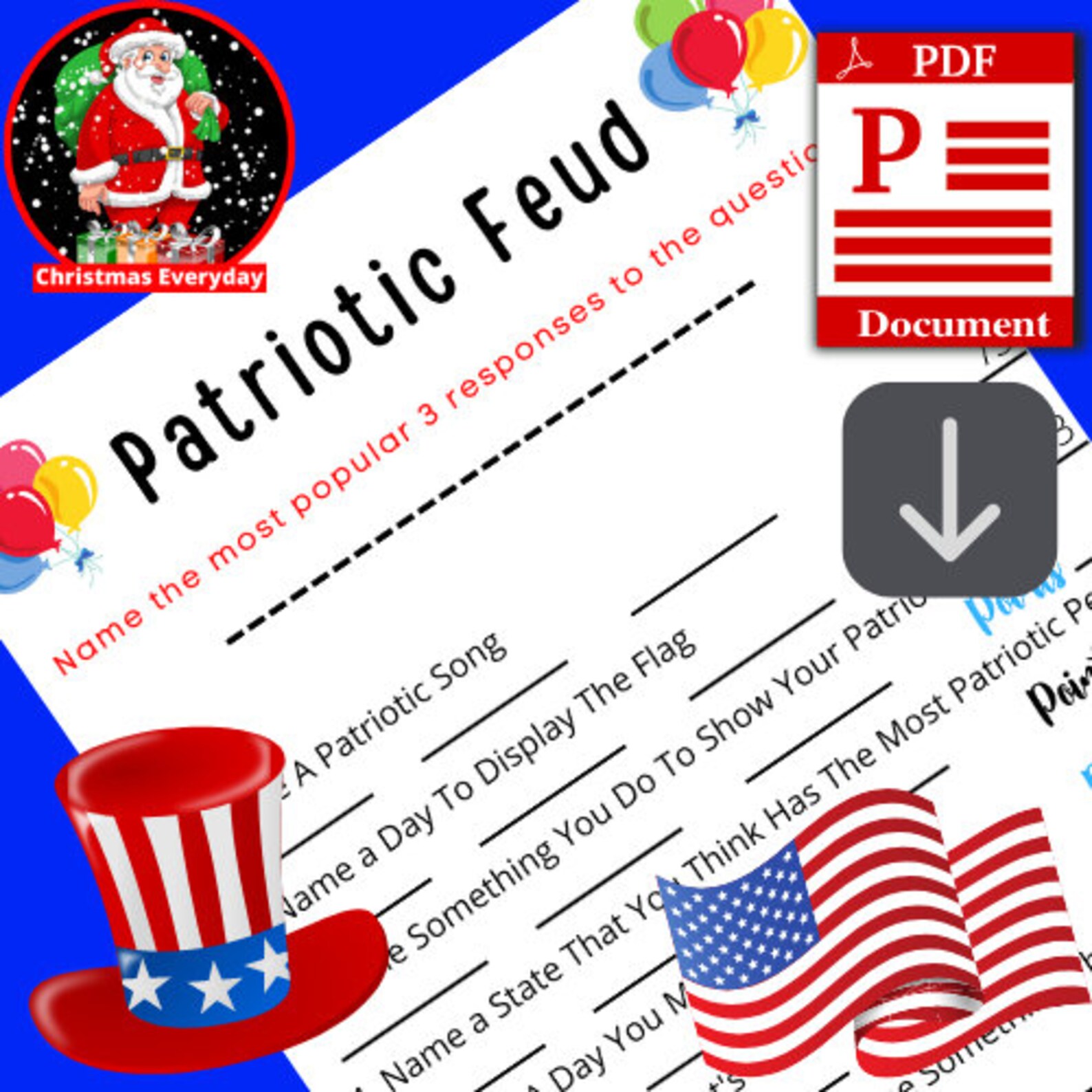 Patriotic Feud Flag Day Game 4th of July Feud July 4th Etsy