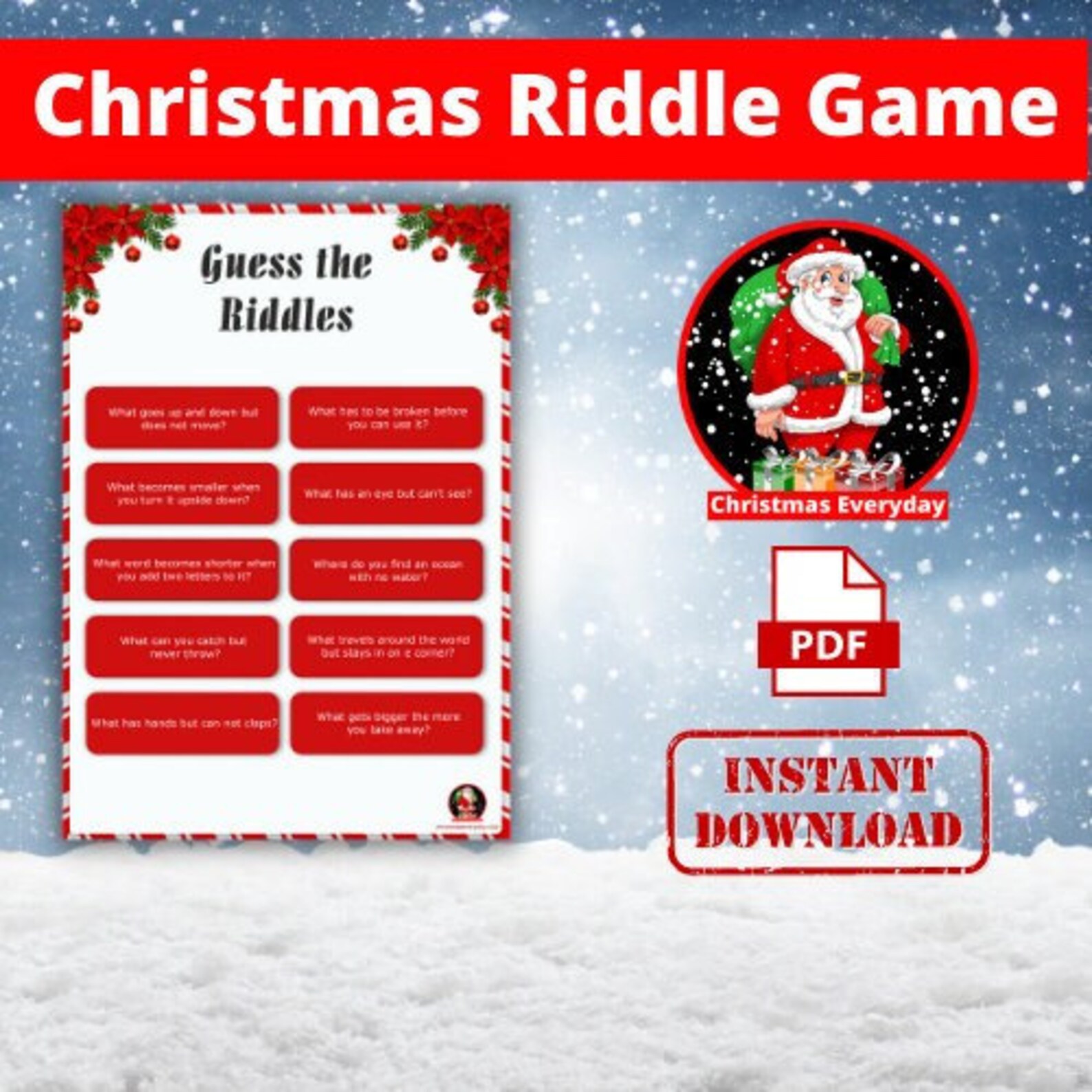 Christmas Riddle Game DIY Holiday Party Game Printable Etsy UK