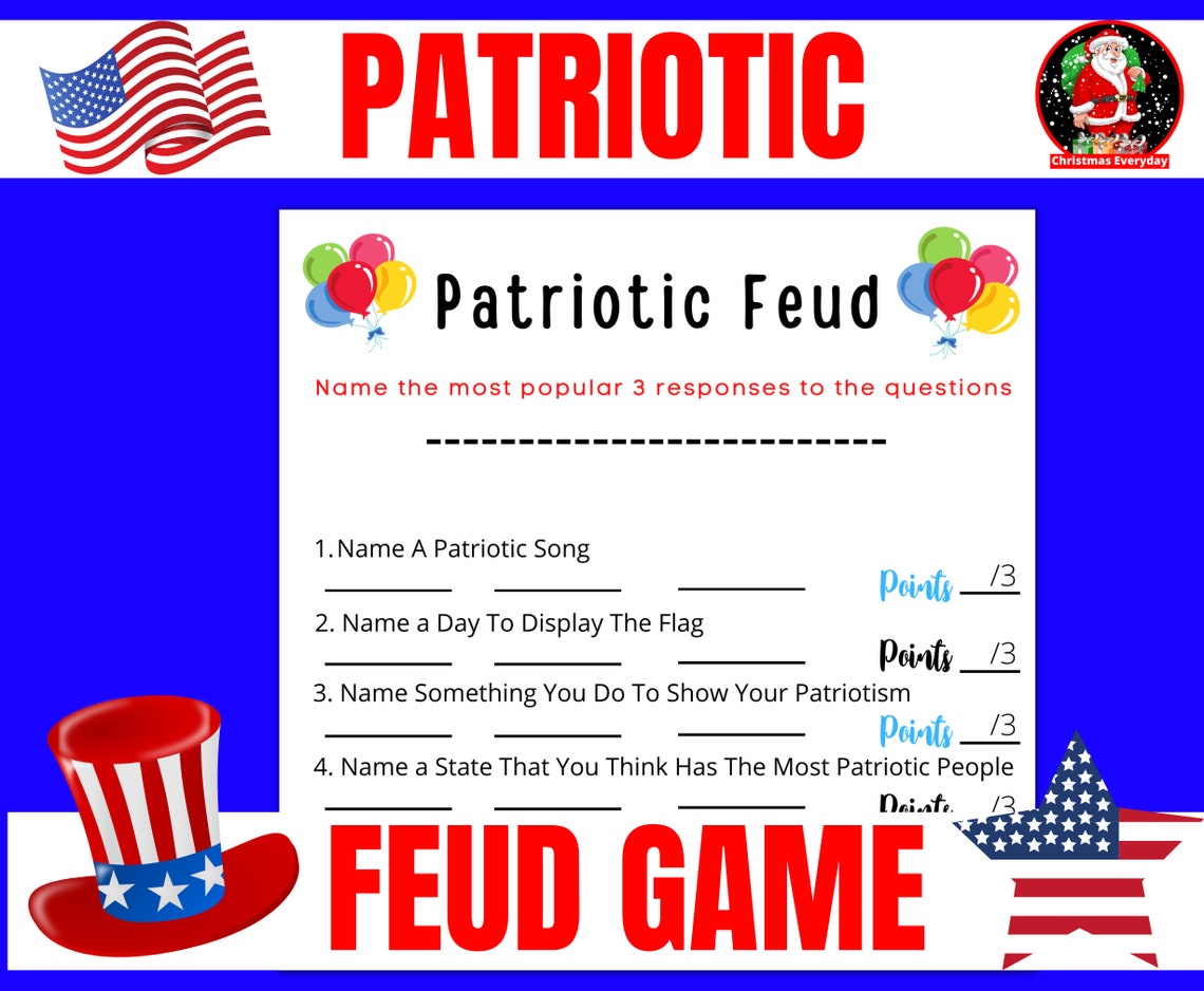 Patriotic Feud Flag Day Game 4th of July Feud July 4th Etsy
