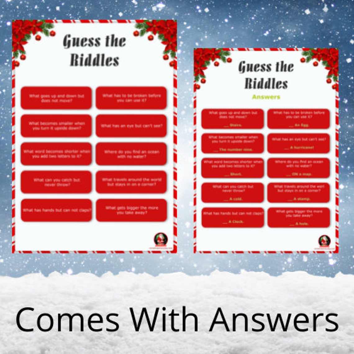 Christmas Riddle Game DIY Holiday Party Game Printable Etsy UK